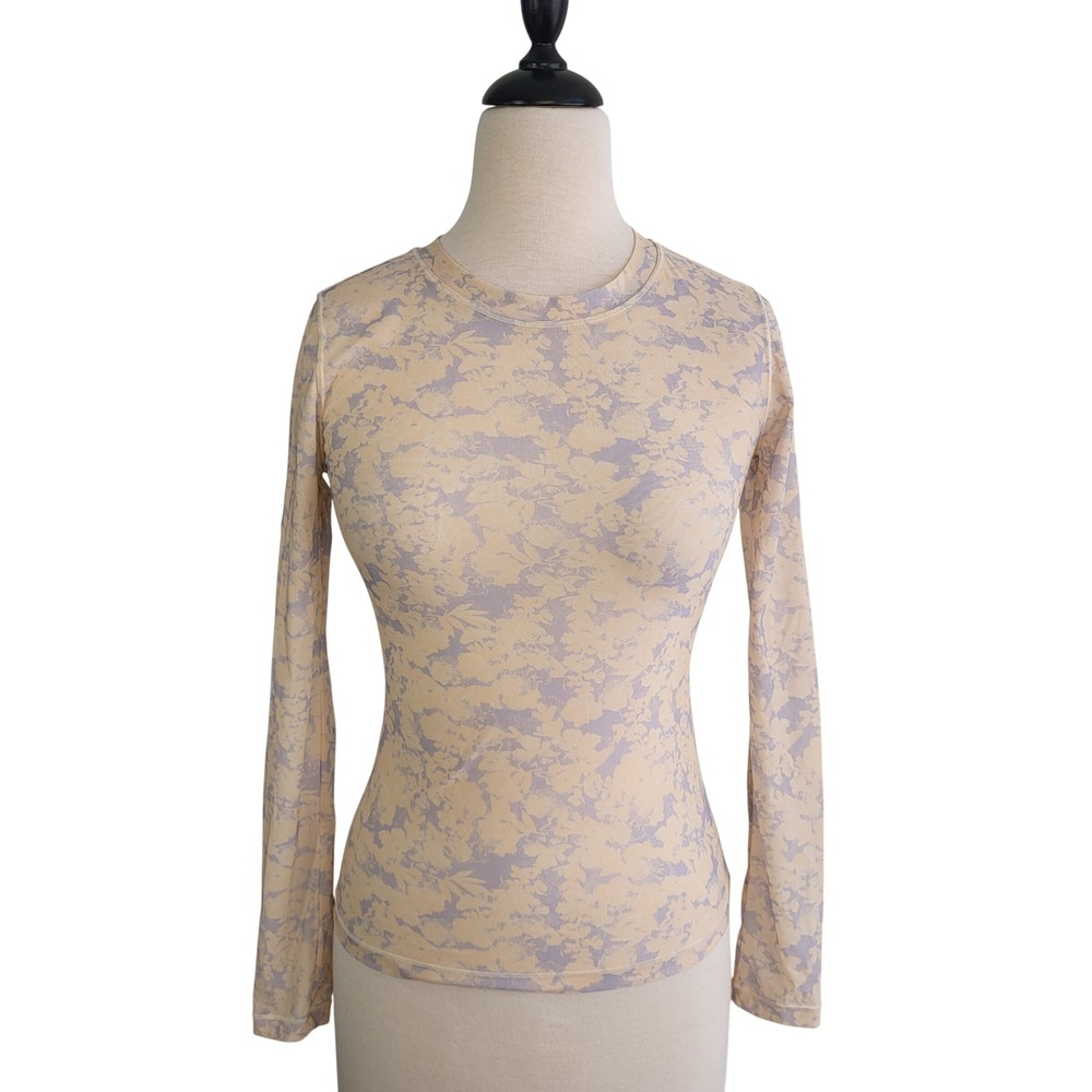 Intimately Free People Sheer Mesh Floral Long Sleeve‎ Layering Top Cream Small